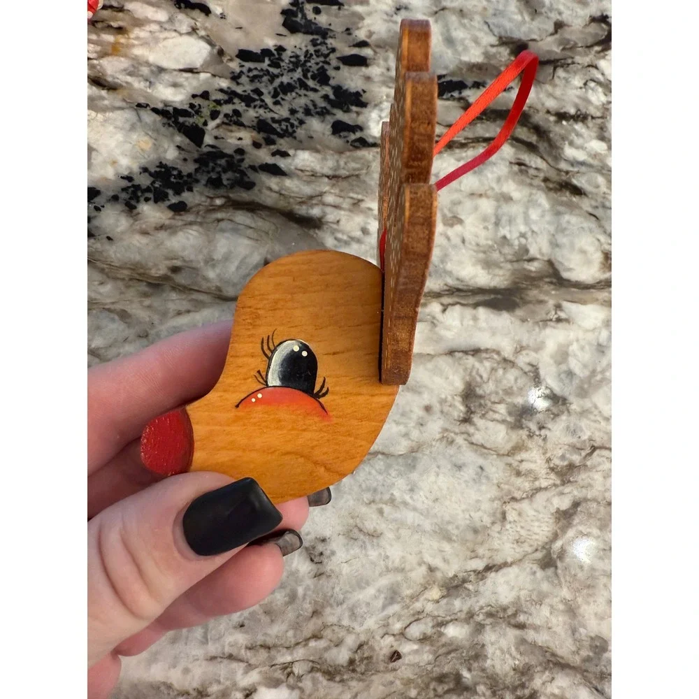 Vintage‎ Wooden Reindeer Ornament Cute Christmas Tree Rudolph Holiday Decor